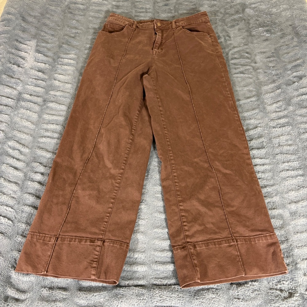 OAT New York Brown High Rise Wide Leg Seam Front Jeans PO1865JB Size 10/30